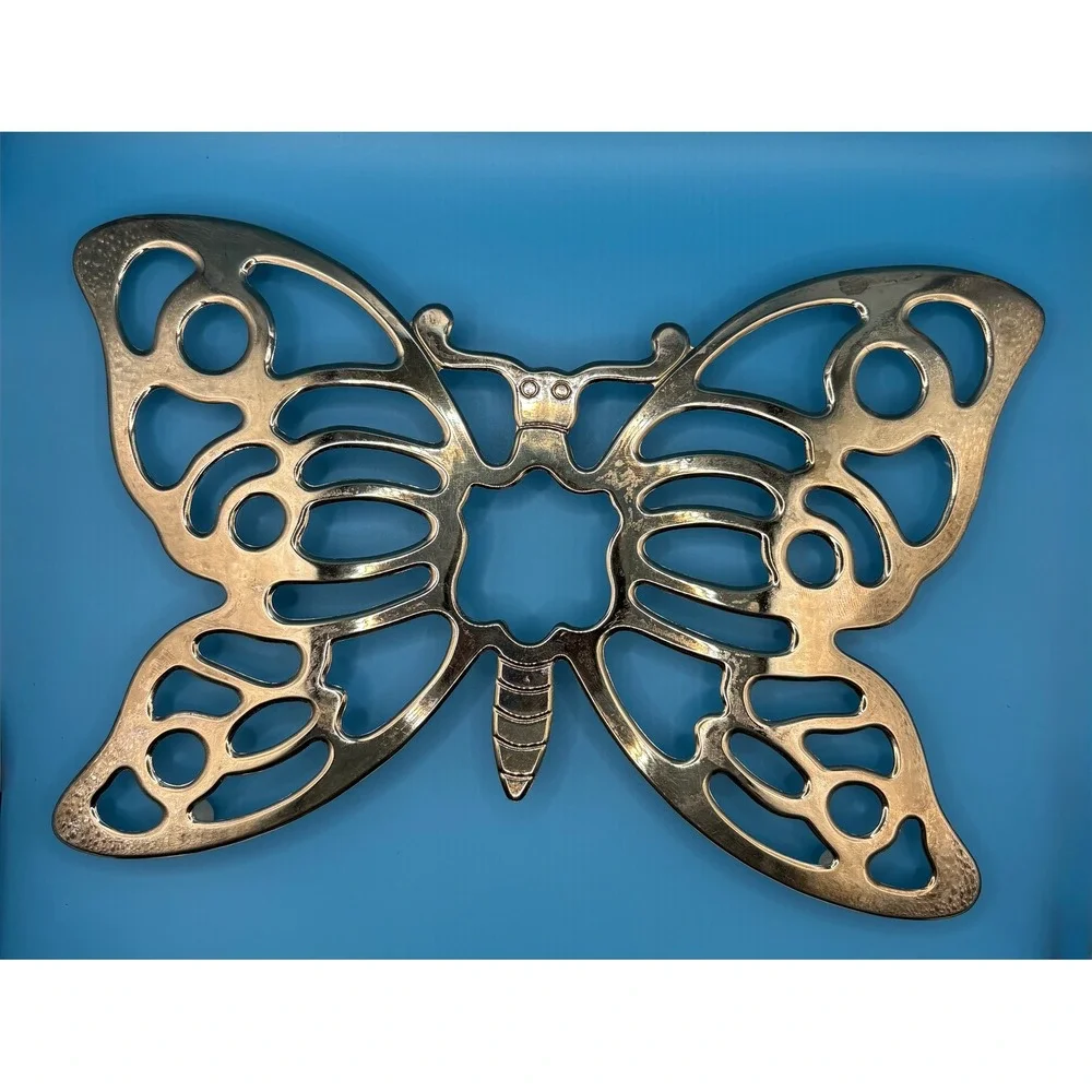 Leonard Set of 2 Butterfly Trivets Silverplate Vintage Wall Decor Silver 7x10